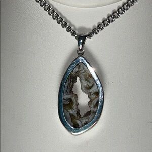 Artisan Made Sterling Silver Modern Design Geode Slice Pendant Necklace
